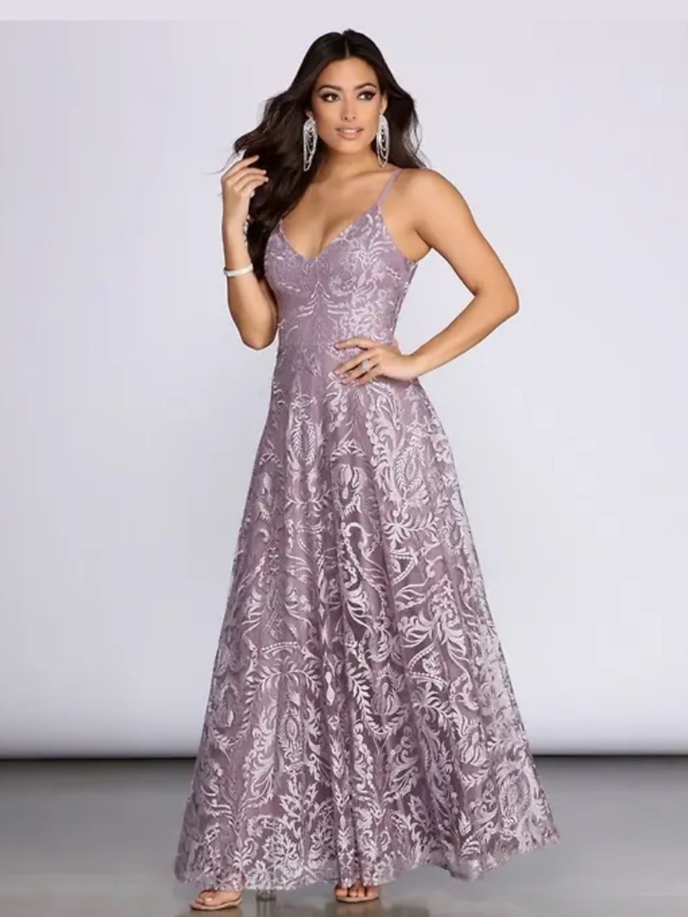 Windsor Lilac Mesh Embroidered A-Line Prom Dress